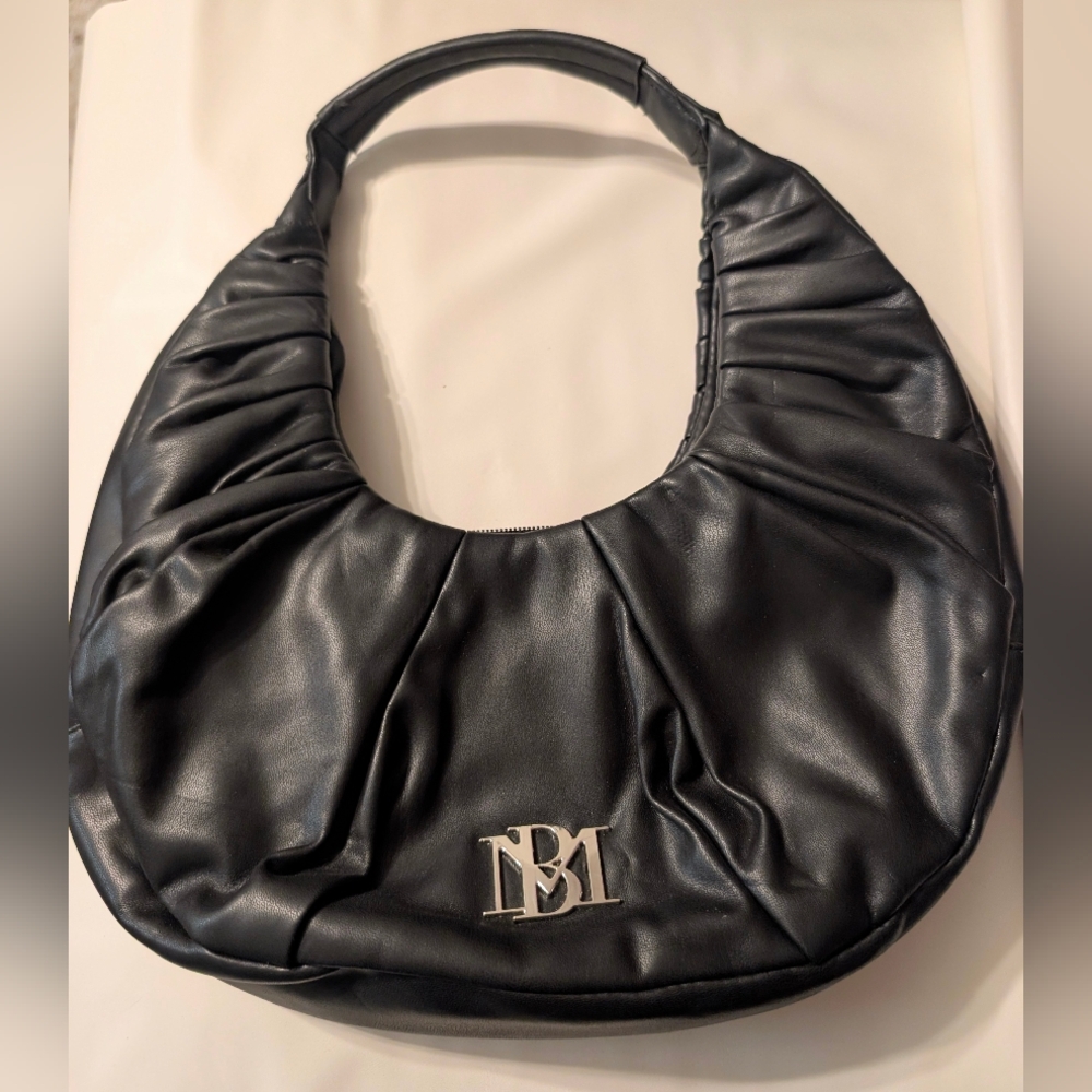 Badgley Mischka Black Vegan Leather Crescent Half Moon Purse